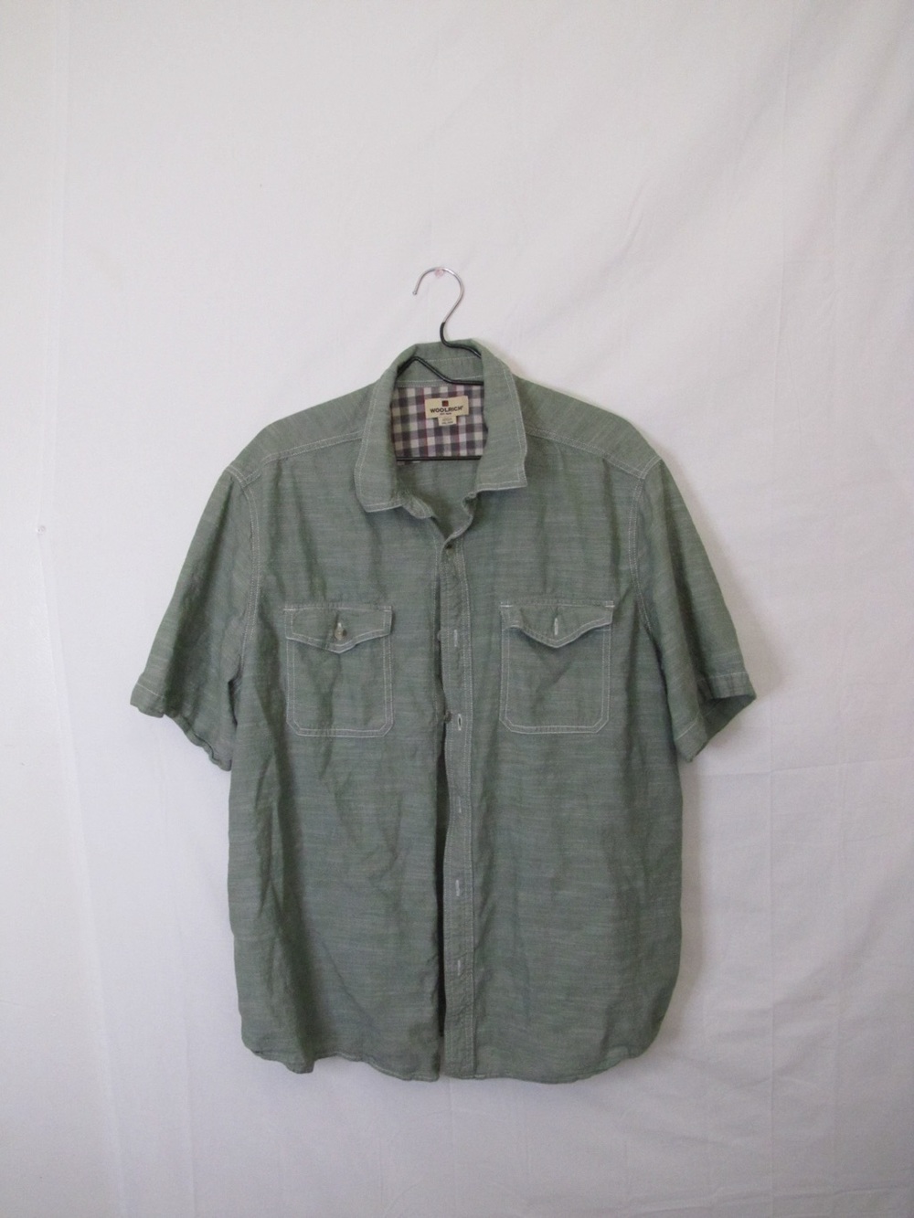 Woolrich Short Sleeve Button-Down Shirt in Sage Green